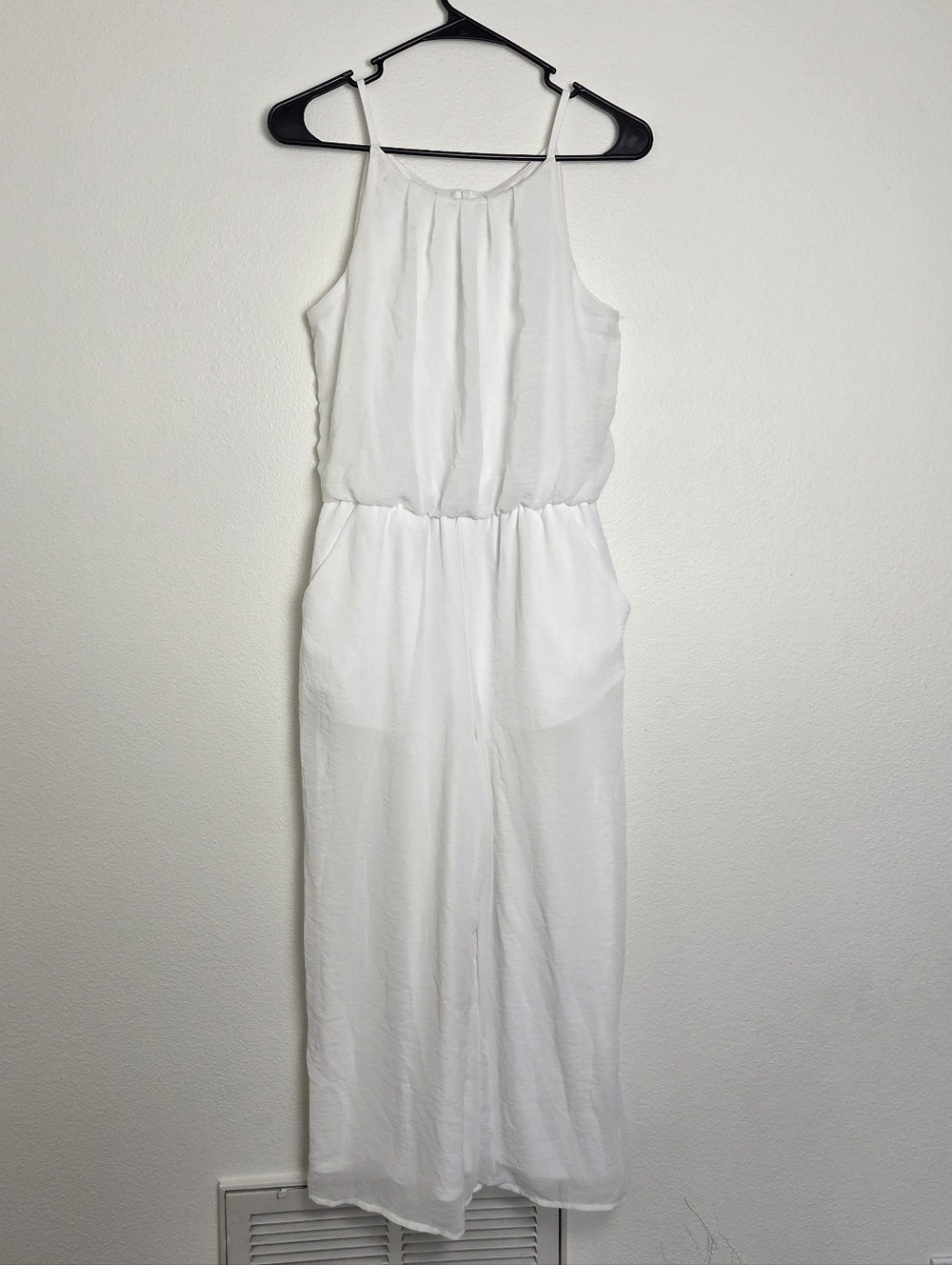 Tacera White Sleeveless High Waisted Jumpsuit Size Petite Small